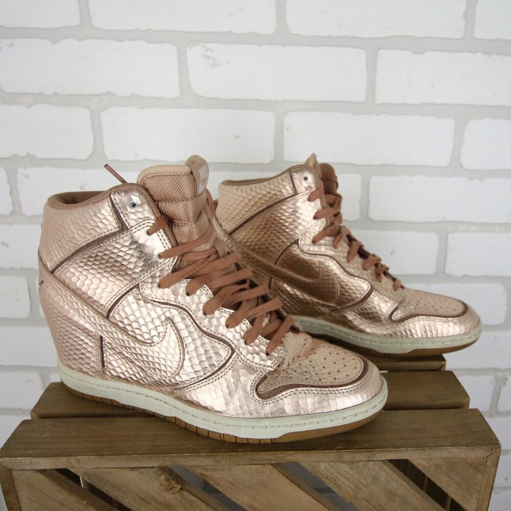 Nike Sky Dunk Hidden Wedge Womens 9 Metallic Scale Cut Bronze Pink Rose Gold